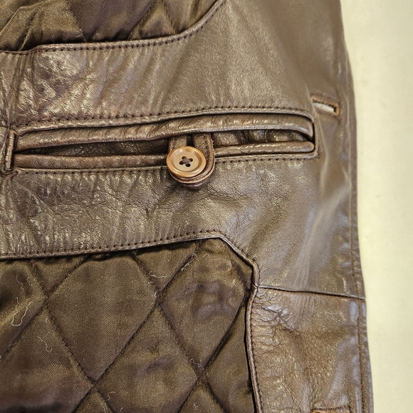Vintage Gap 100% Cow Leather Long Jacket Mens XL Brown Quilted Lined 3 Button - Picture 6 of 11